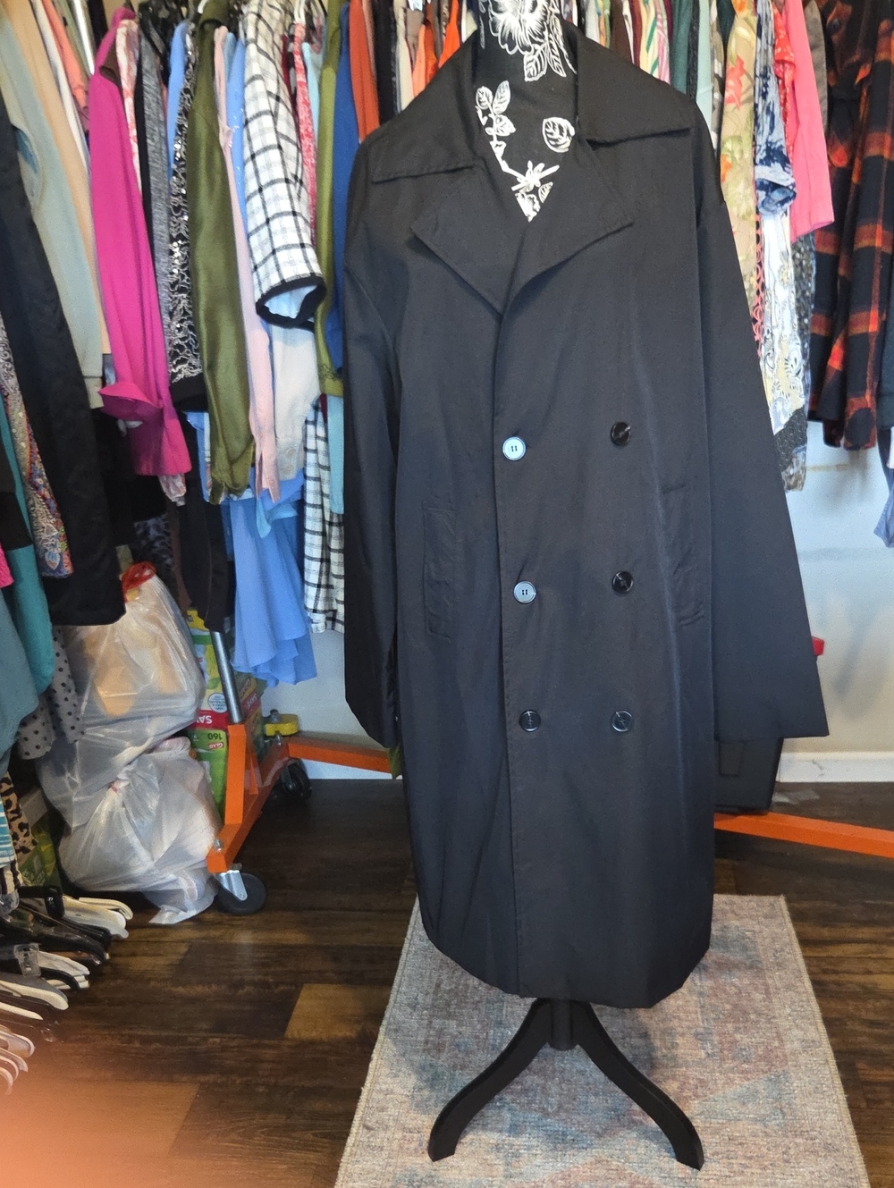 NFINITY Black Double-Breasted Trench Coat Lightweight